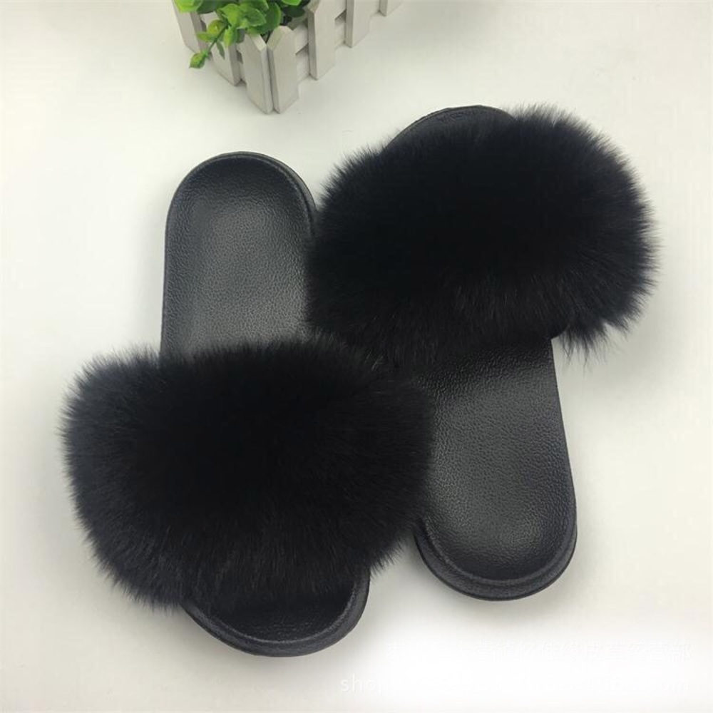NEW! Real Fox Fur Slides / Fur Slippers - Picture 5 of 6